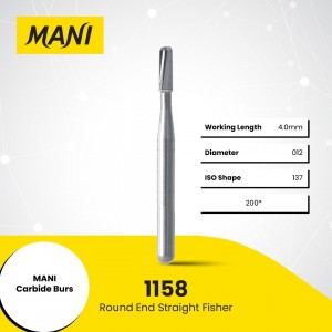 MANI CARBIDE BUR ROUND END STRAIGHT FISSURE 10/PACK, MCBRSF1158