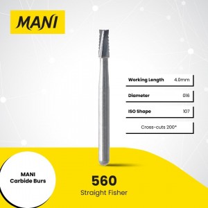 MANI CARBIDE BUR STRAIGHT FISSURE 560 (Cross-cuts), 10/PACK, MCBSF560