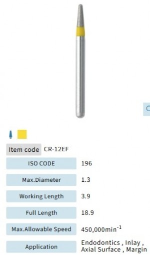 Mani Diamond Burs - CR Preparation, Extra-Fine, 5Pcs/PK , MDBCR-12EF