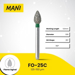 Mani Diamond Burs - Flame Ogival End, Coarse, 5Pcs/PK, MDBFO-25C