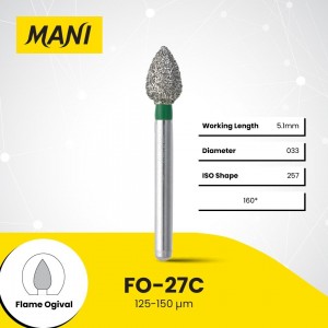 Mani Diamond Burs - Flame Ogival End, Coarse, 5Pcs/PK, MDBFO-27C