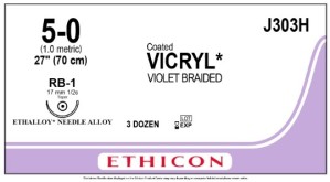 JJ303H Ethicon Vicryl 5-0 17MM RB-1 70CM Suture Box/36