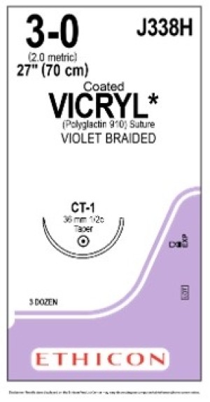 JJ338H Ethicon Vicryl 3-0 36MM CT-1 70CM Suture Box/36