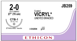 JJB259 Ethicon Vicryl 2-0 36MM CTB-1 70CM Suture Box/36