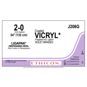 Ethicon Vicryl 2-0 Ligapak 135cm Suture Violet BOX/12 - JJJ206G