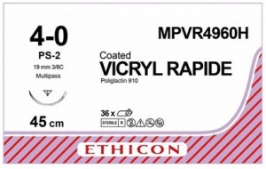  Ethicon Vicryl rapide 4-0 19mm PS-2 45cm Suture Undyed Box/36 - JJVR4960H