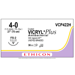 Ethicon Vicryl 4-0 19mm 3/8c FS-2 70cm Undyed Braided suture Box/36 - JJVCP422H