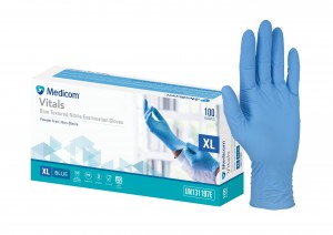 Medicom SafeTouch Vitals - Blue Textured Nitrile Examination Gloves- GLVNPF100