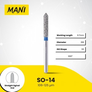 Mani Diamond Burs - Straight Ogival End, Medium, 5Pcs/PK, MDBSO-14