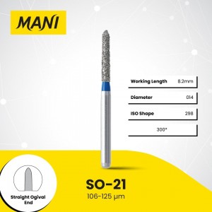 Mani Diamond Burs - Straight Ogival End, Medium, 5Pcs/PK, MDBSO-21