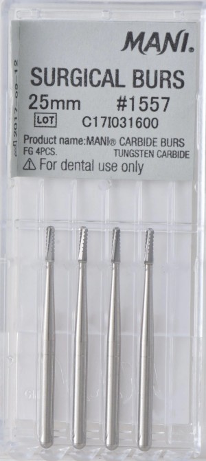 MANI SURGICAL CARBIDE BUR SIZE 1557, 4 PACK, MSB25MM#1557