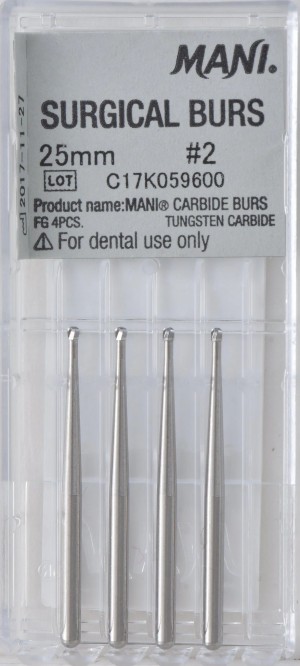 MANI SURGICAL CARBIDE BUR SIZE 2, 4 PACK, MSB25MM#2