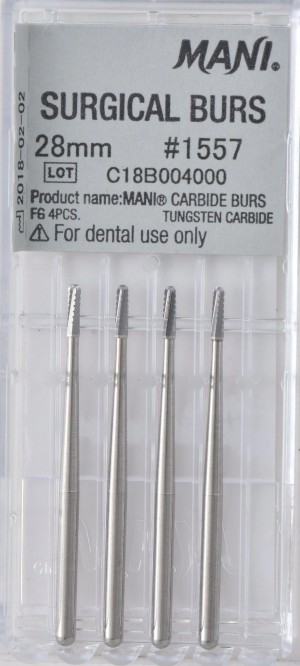 MANI SURGICAL CARBIDE BUR SIZE 1557, 4 PACK, MSB28MM#1557