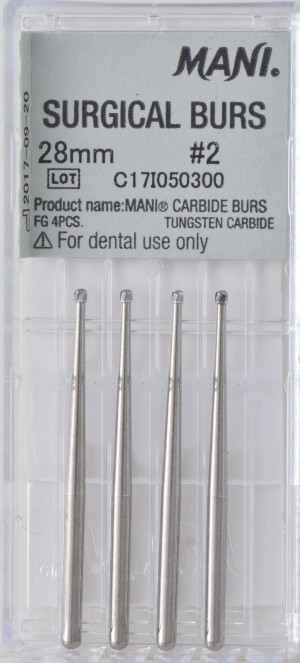 MANI SURGICAL CARBIDE BUR SIZE 2, 4 PACK, MSB28MM#2