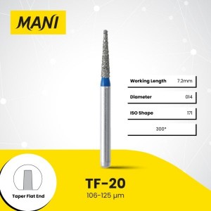 Mani Diamond Burs - Flat End Taper, Medium, 5Pcs/PK, MDBTF-20
