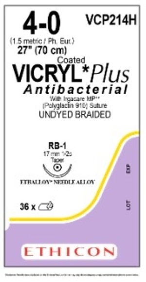 JJVCP214H Ethicon Vicryl 4-0 17mm 70cm Suture Box/36